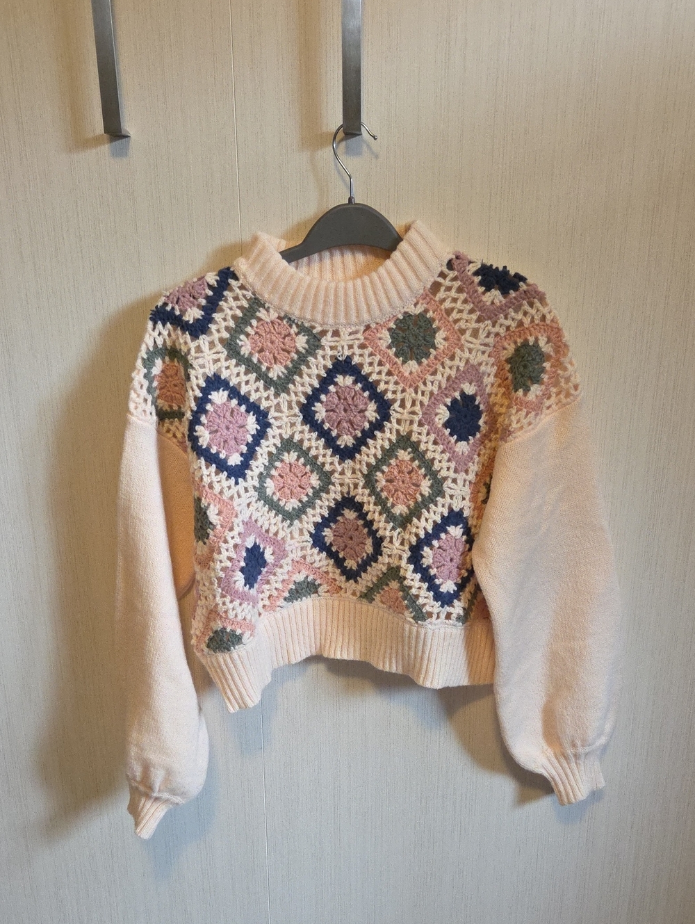 Dreamers Cream Crochet Crop Sweater Large